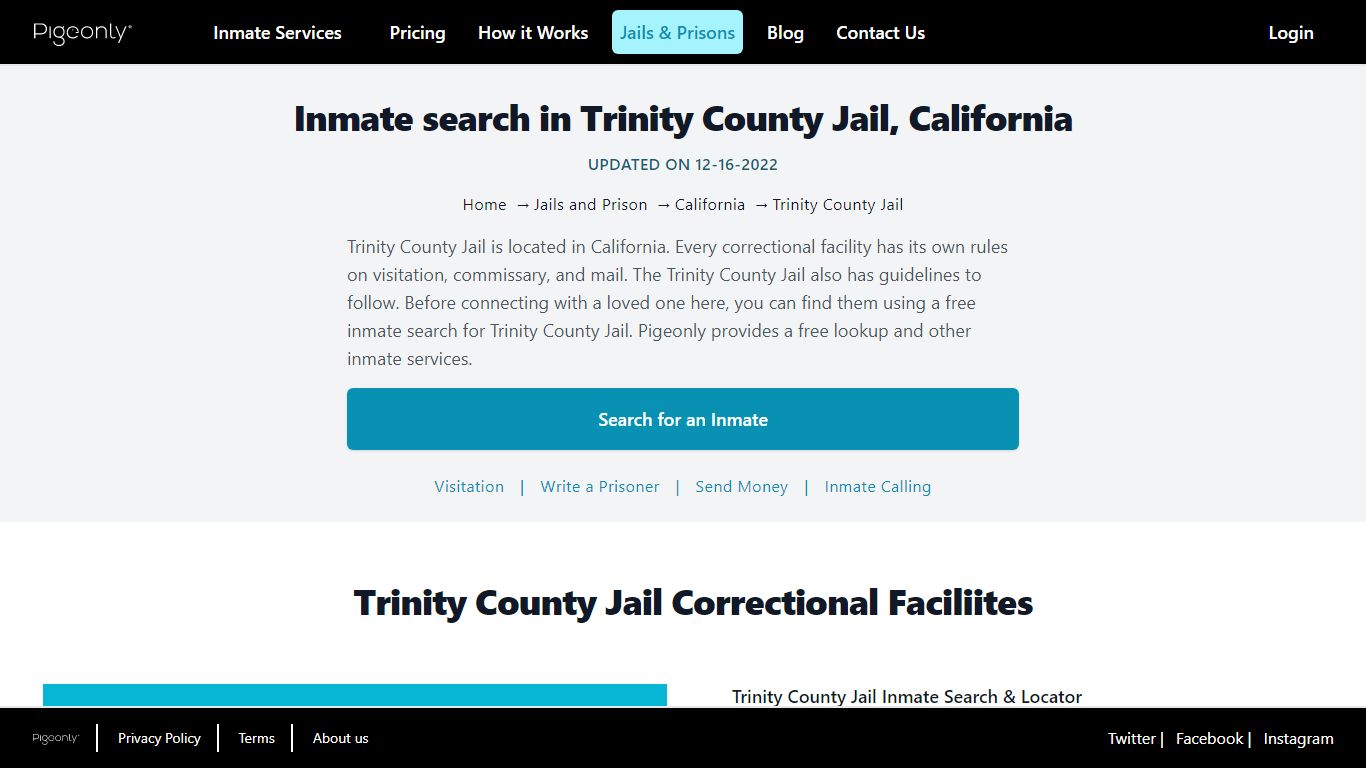 Inmate Search Trinity County Jail, California | Pigeonly